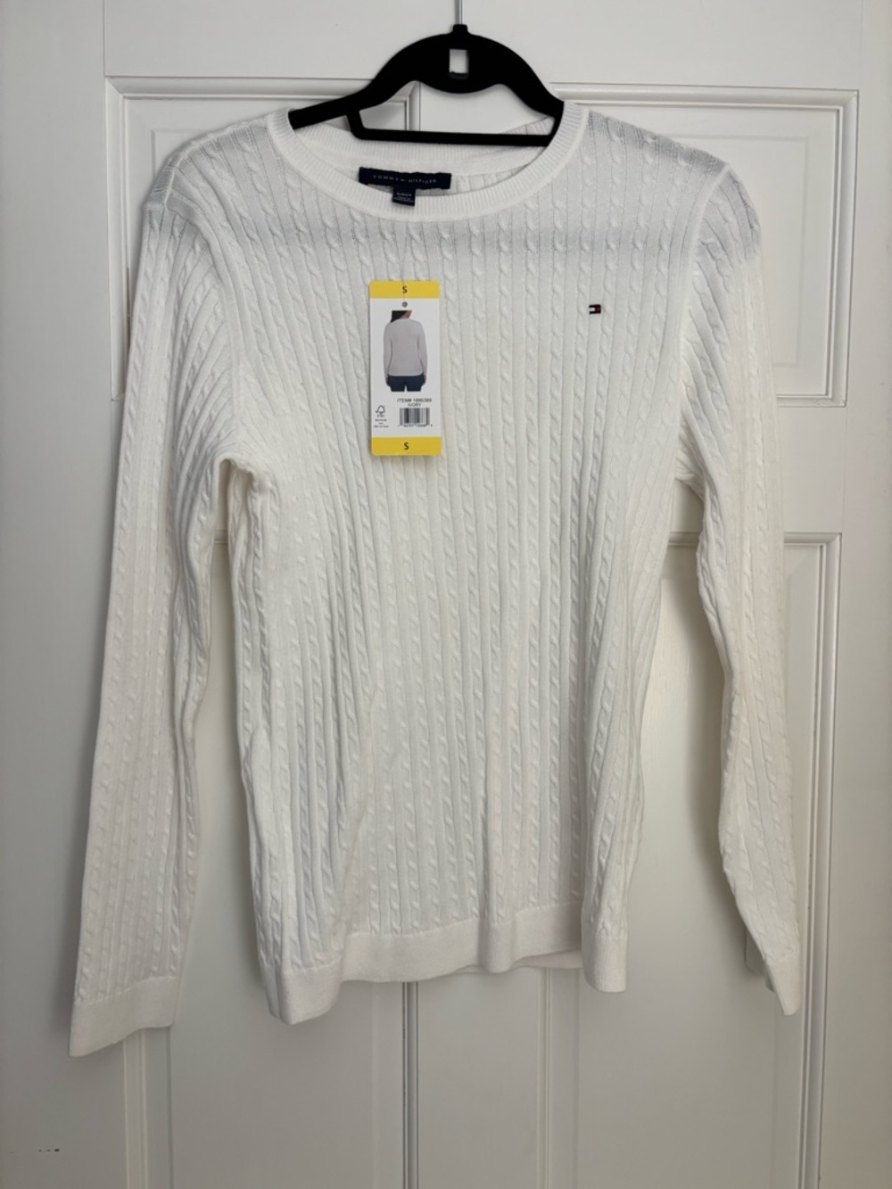 Tommy Hilfiger White Cable-Knit Crew Sweater - Picture 5 of 6